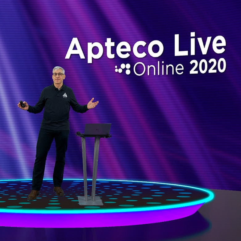 Delivering a virtual 3D world presentation environment for Apteco Live Online 2020.